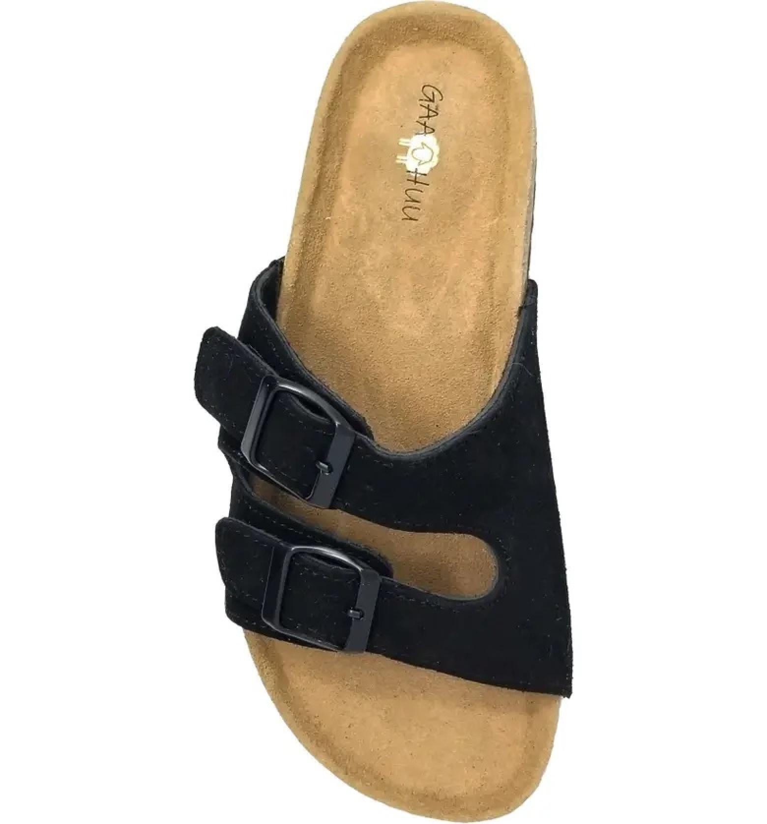 GaaHuu Women's Leather Double Strap Sandal