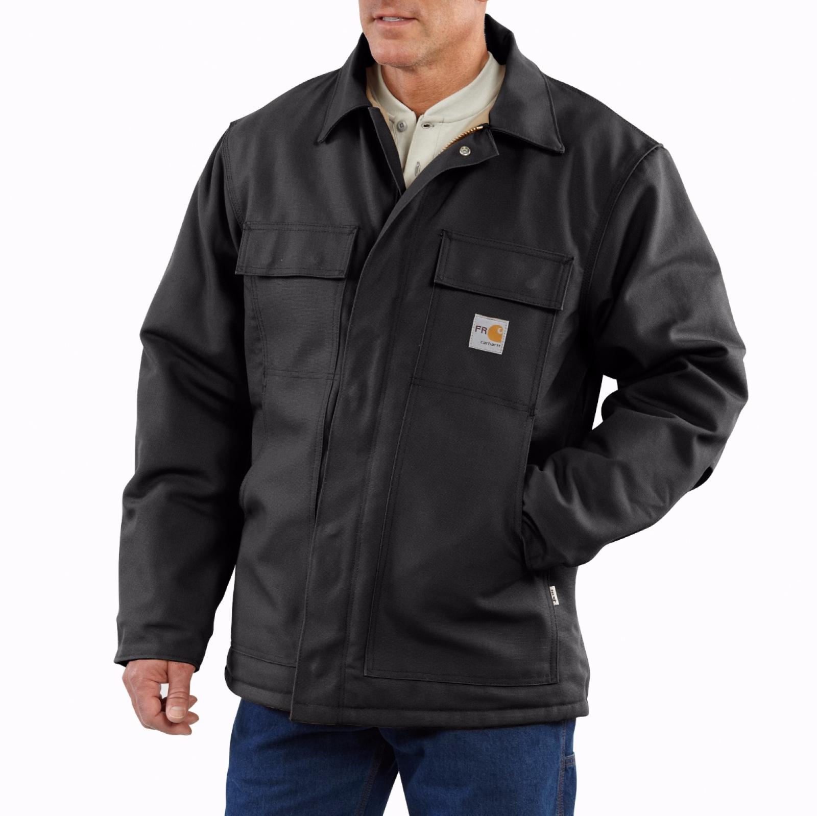 Carhartt Flame Resistant Duck Traditional Coat/Quilt-Lined Black front 