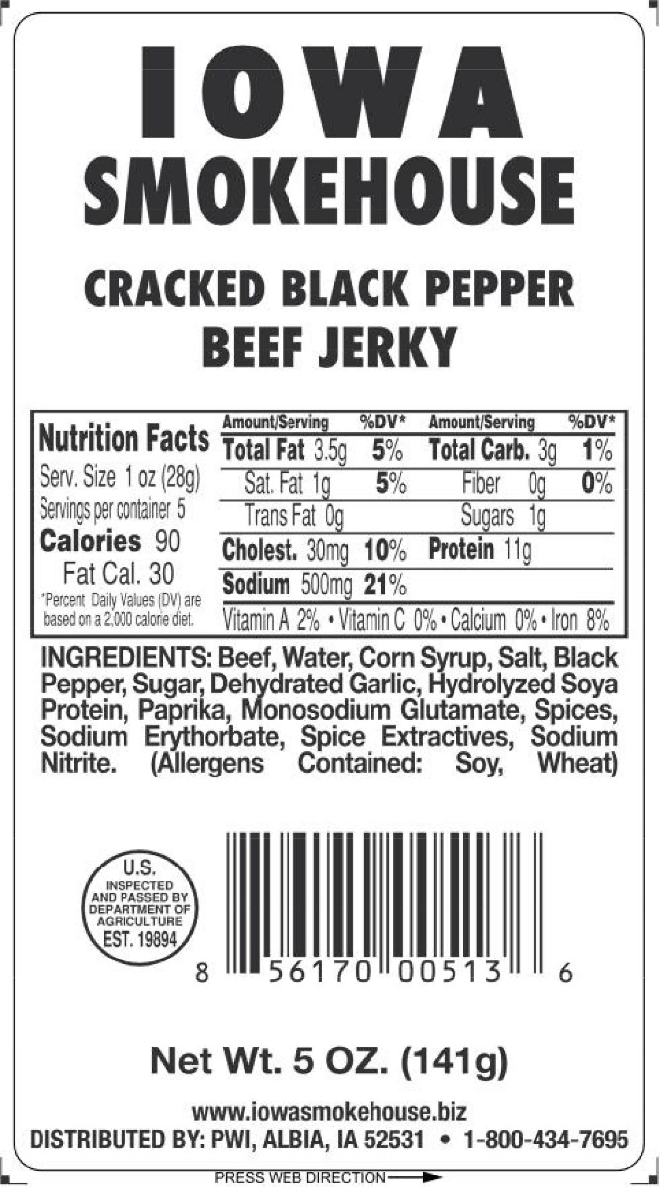 Iowa Smokehouse Cracked Black Pepper Beef Jerky