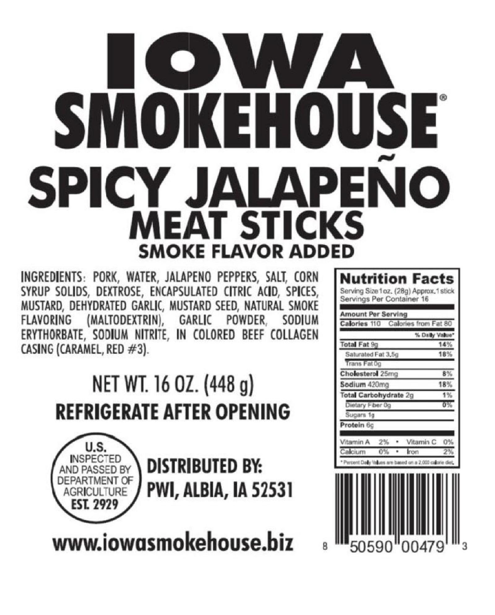Iowa Smokehouse 16 oz Meat Sticks Spicy Jalapeno