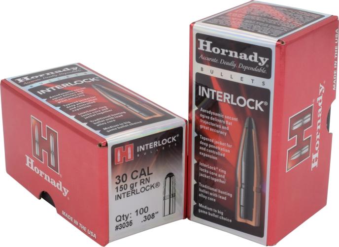 Hornady 30 Cal .308 150 gr InterLock RN Bullets