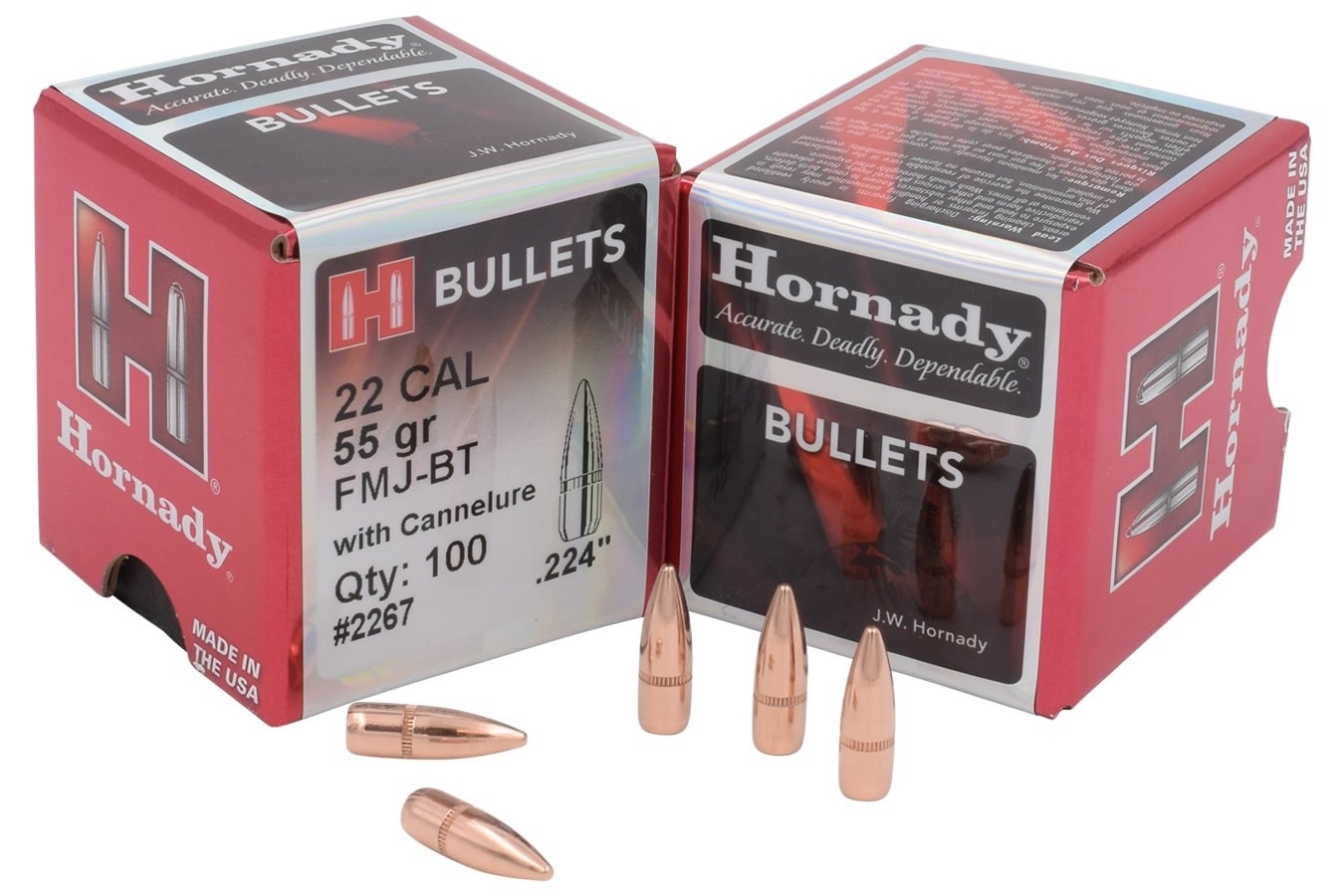Hornady 22 Cal .224 55 gr FMJ-BT with cannelure Ammunition