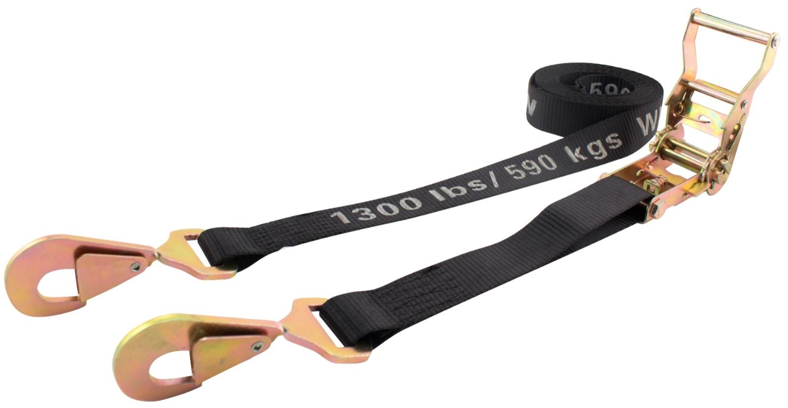 1.5" x 15' Black Ratchet Strap with Safety hooks. 4000 lb.