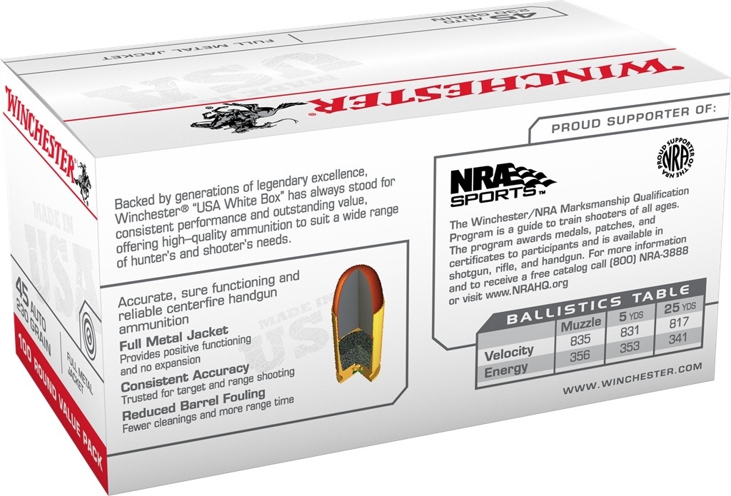 Winchester USA 45 ACP 230 Grain Full Metal Jacket