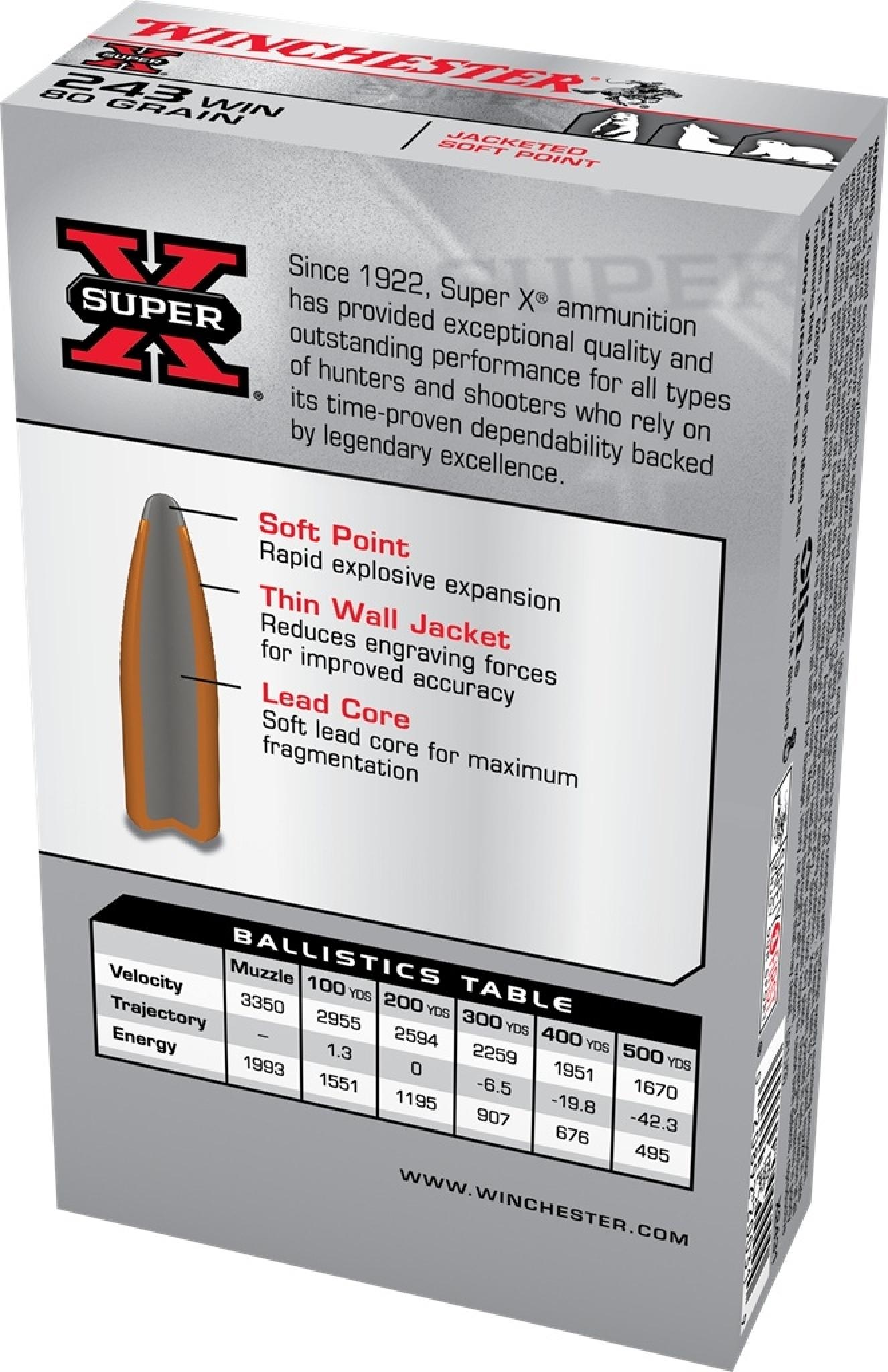 Winchester Super-X 243 Winchester 80 Grain Jacketed Soft Point