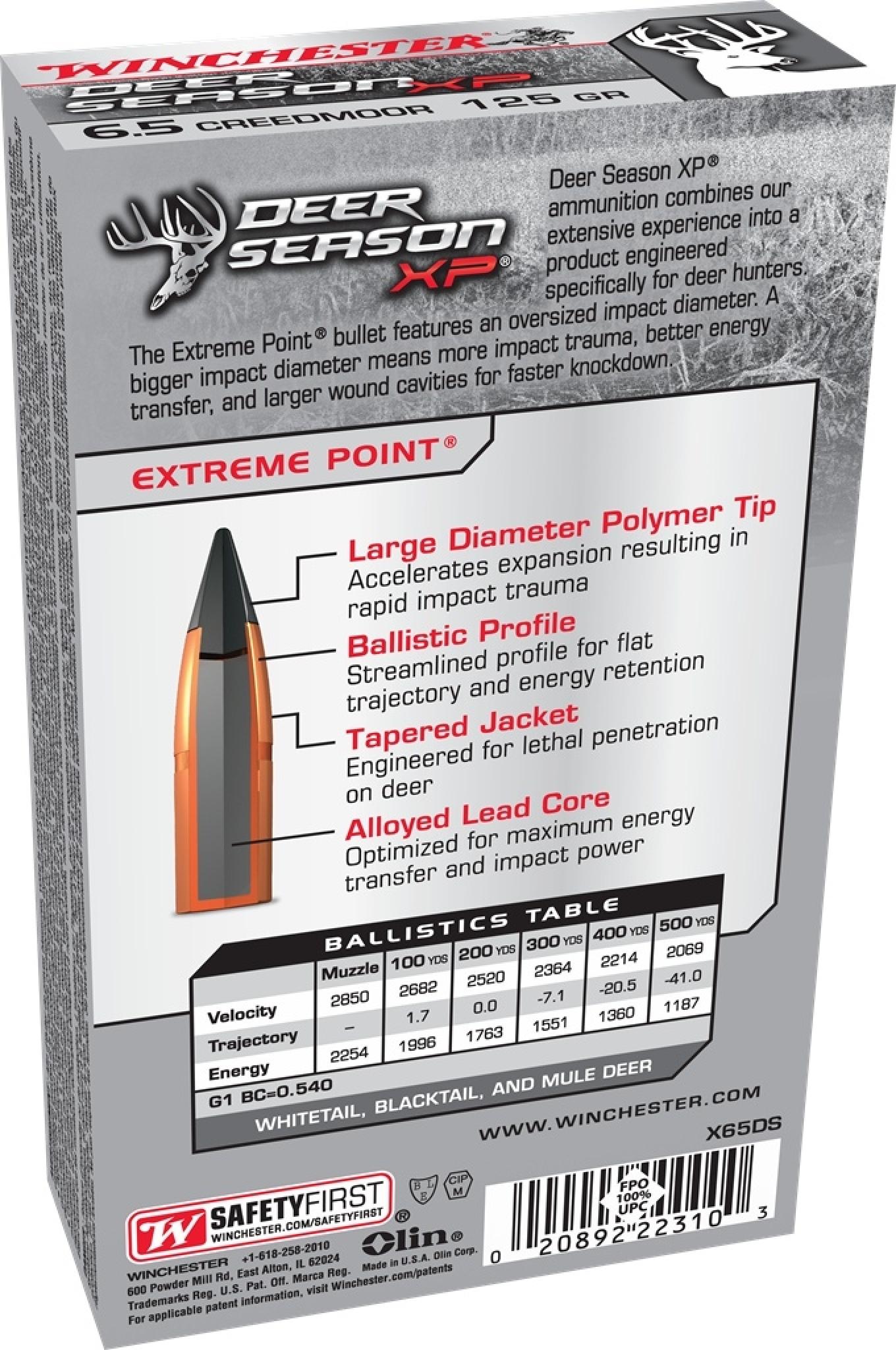 Winchester Deer Season XP 6.5 Creedmoor 125 Grain Extreme Point Polymer Tip