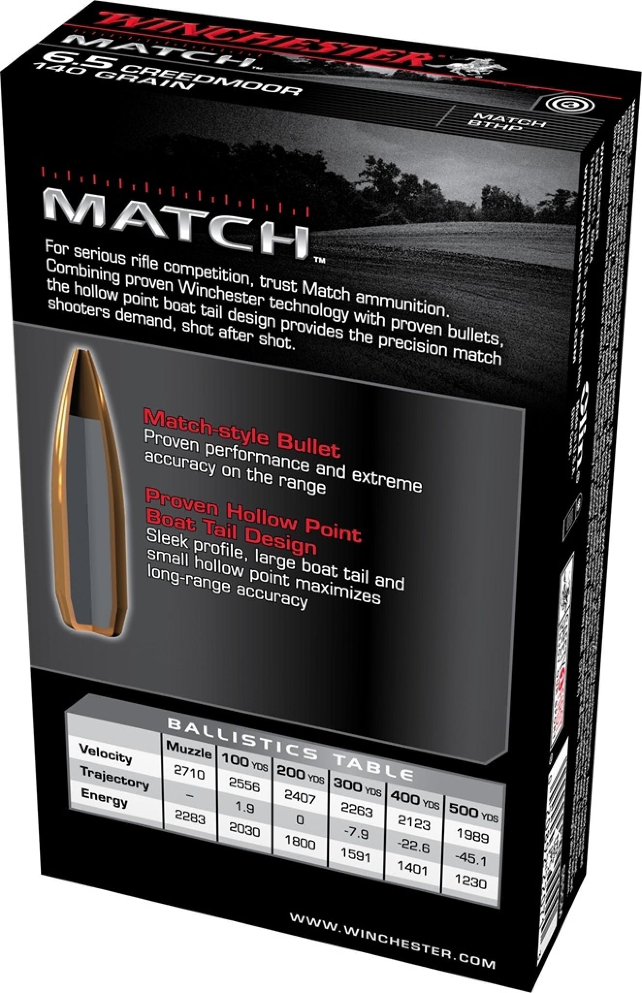 Winchester Match 6.5 Creedmoor 140 Grain Sierra MatchKing Hollow Point Boat Tail