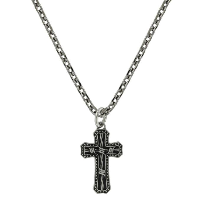 content/products/Montana Silversmiths Antiqued Barbed Wire Cross Necklace