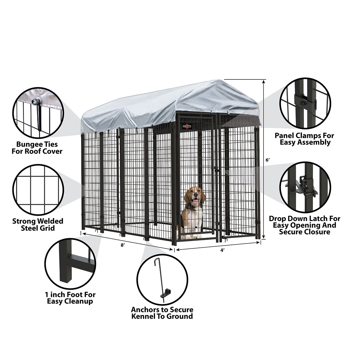 Pet Sentinel's 6ft H x 4ft W x 8ft D Welded Wire Kennel Kit with Cover