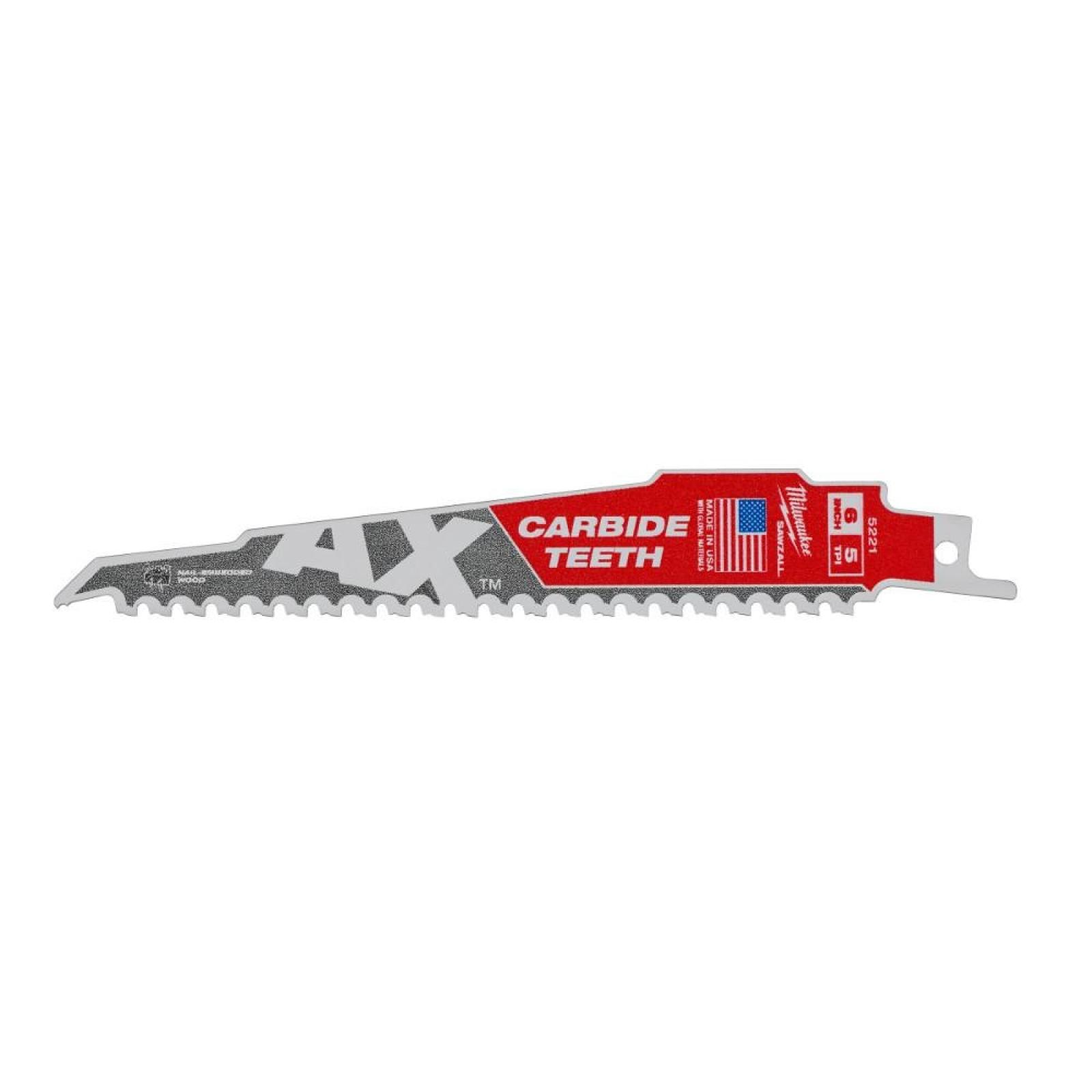 Milwaukee SAWZALL® The AX™ Carbide Teeth Blades 6in 5 TPI