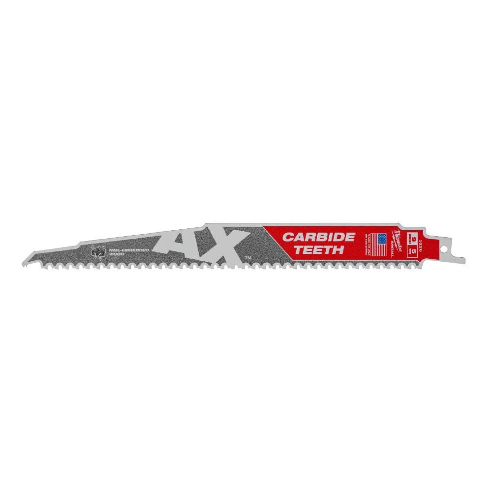 Milwaukee SAWZALL® The AX™ Carbide Teeth Blades 9in 5 TPI