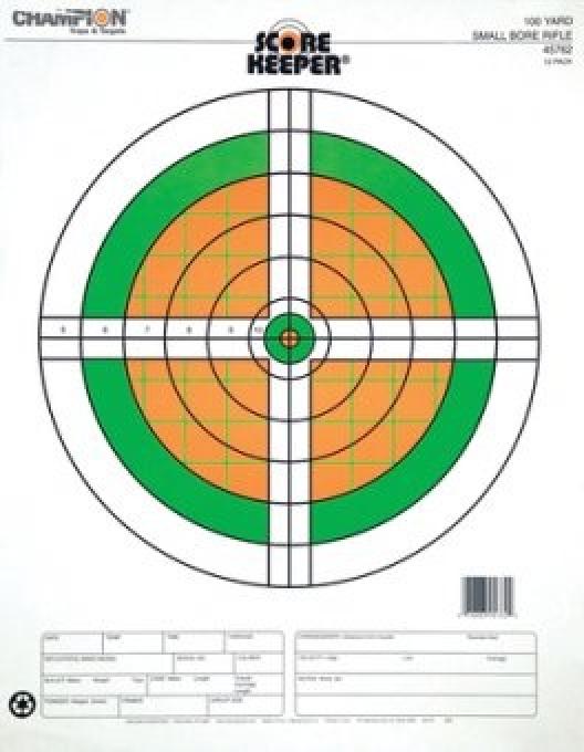 Champion Scorekeeper 100 Yard Small Bore RiflePaper Target Orange/Green 12 Pack