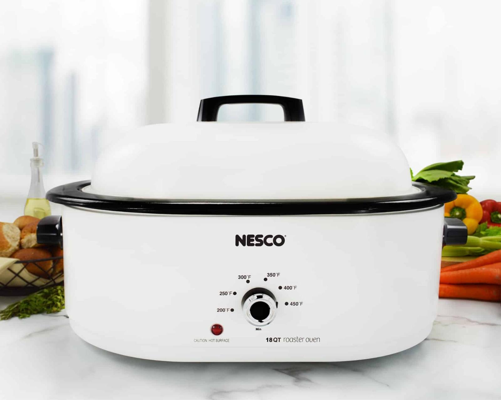 Nesco 18 Qt. Red Roaster Oven Porcelain Cookwell Lifestyle
