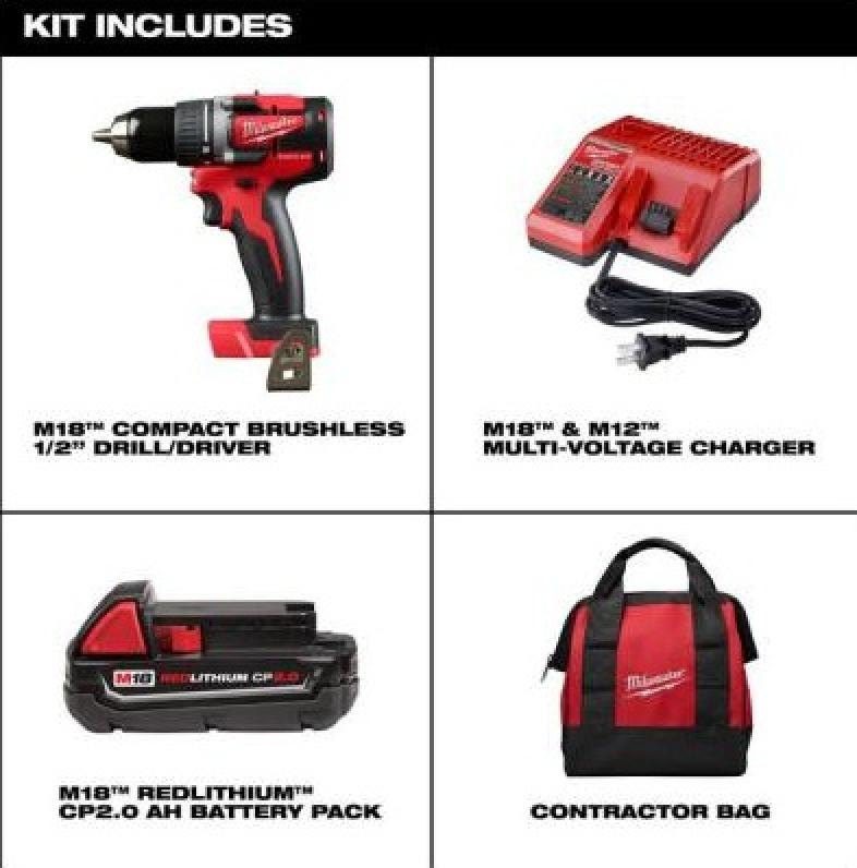 Milwaukee M18 Compact Brushless 1/2" Drill/Driver Kit Included
