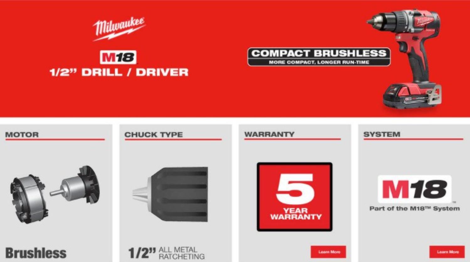 Milwaukee M18 Compact Brushless 1/2" Drill/Driver Kit Info