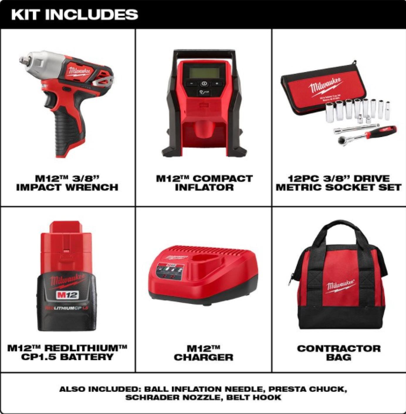 Milwaukee® Cordless M12 Impact Wrench Kit Includes