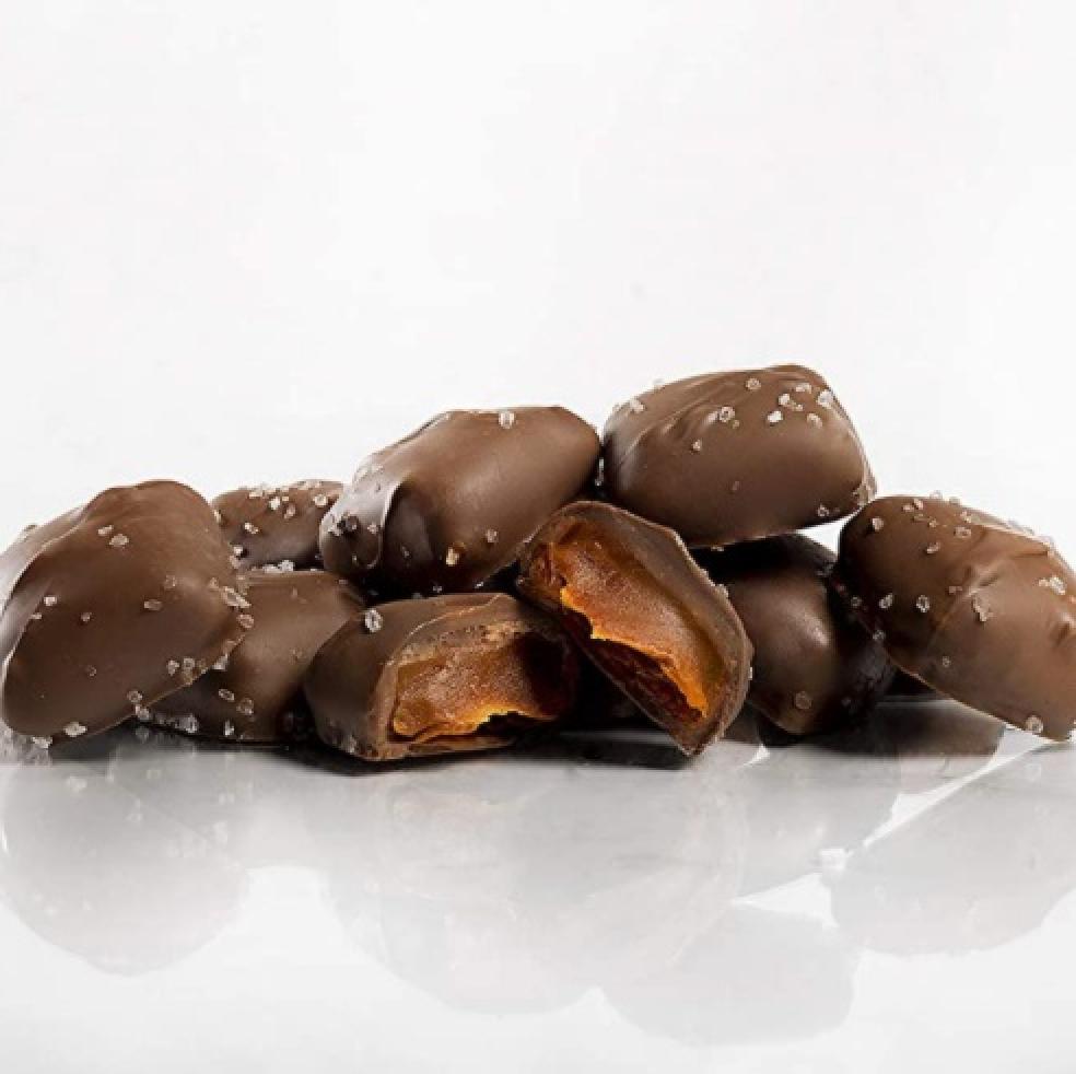 Sanders Chocolates Original Milk Chocolate Sea Salt Caramels Close Up