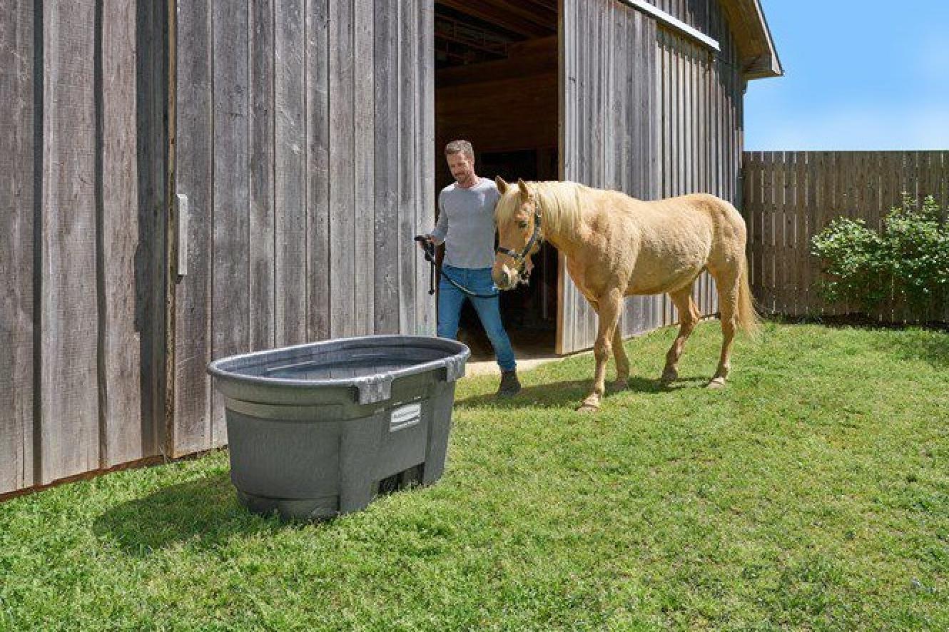 Rubbermaid Stock Tank 100 Gallon By Barn With Horse