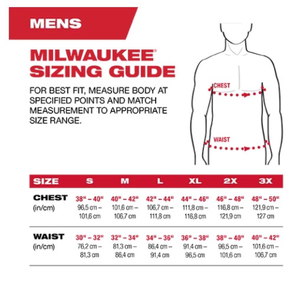 Milwaukee M12 Heated Toughshell Jacket Black Size Guide