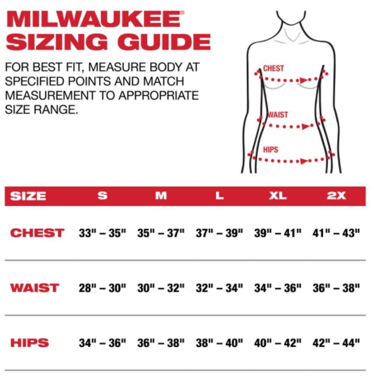 Milwaukee M12™ Women's Heated AXIS™ Jacket Size Guide