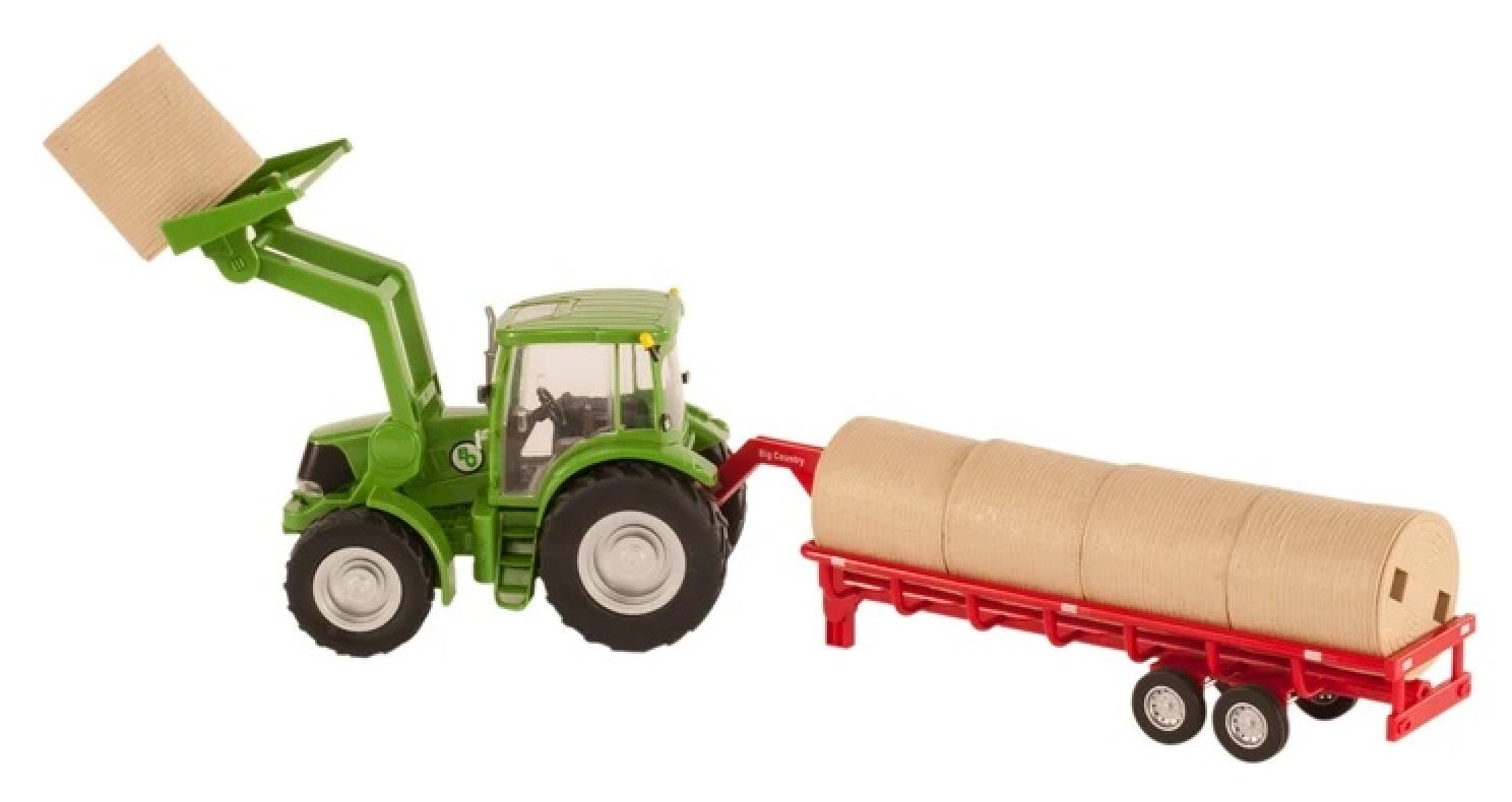 Big Country Farm Toys Tractor and Implements Hauling Bales, Trailer Sold Separately