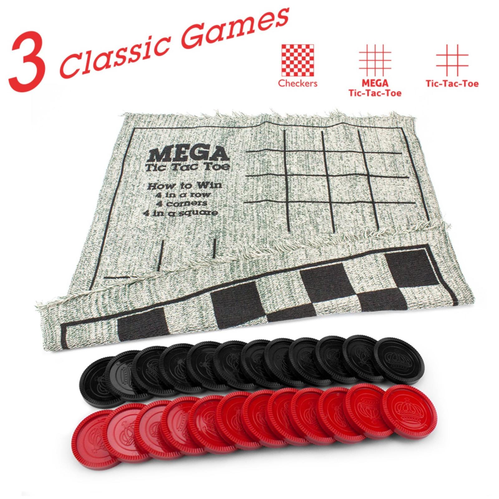 Giant 3-In-1 Checkers & Mega Tic Tac Toe Reversible Rug