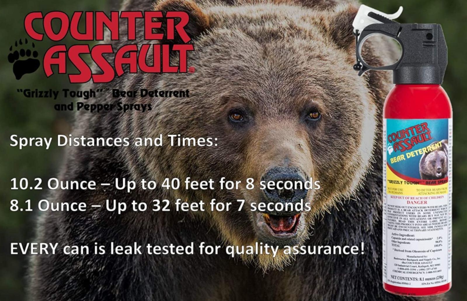 Counter Assault Bear Repellant Spray 8.1 oz Twin Pack with Holster - 40 FT Spray Info