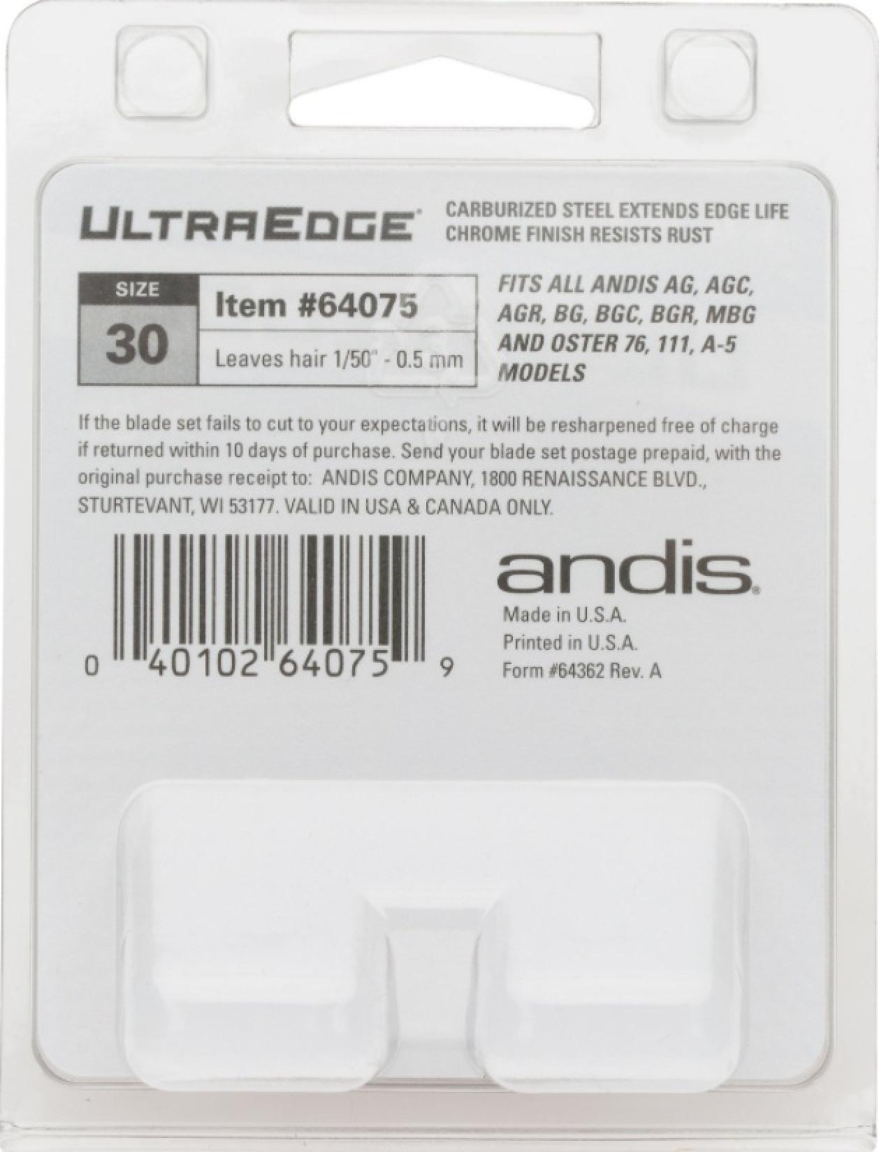 AAndis UltraEdge Detachable Blade #30 Back of Package
