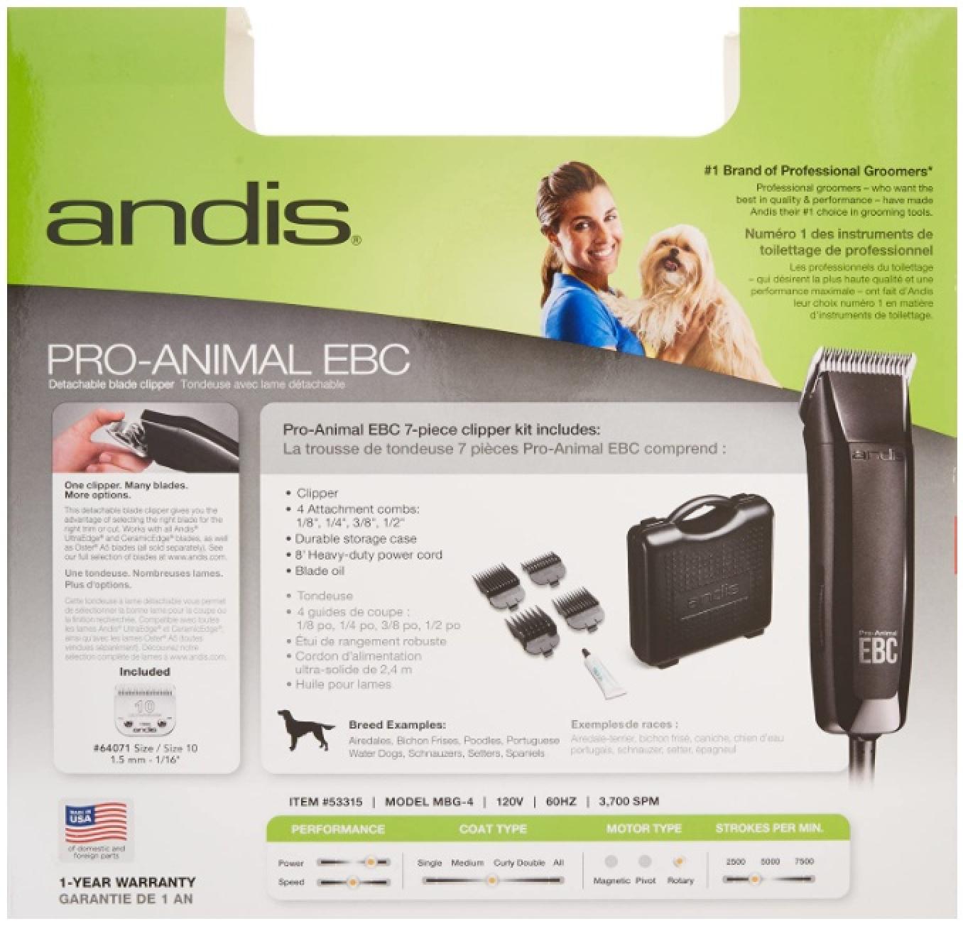 Andis Pro-Animal EBC Detachable Blade Clipper Back of Box