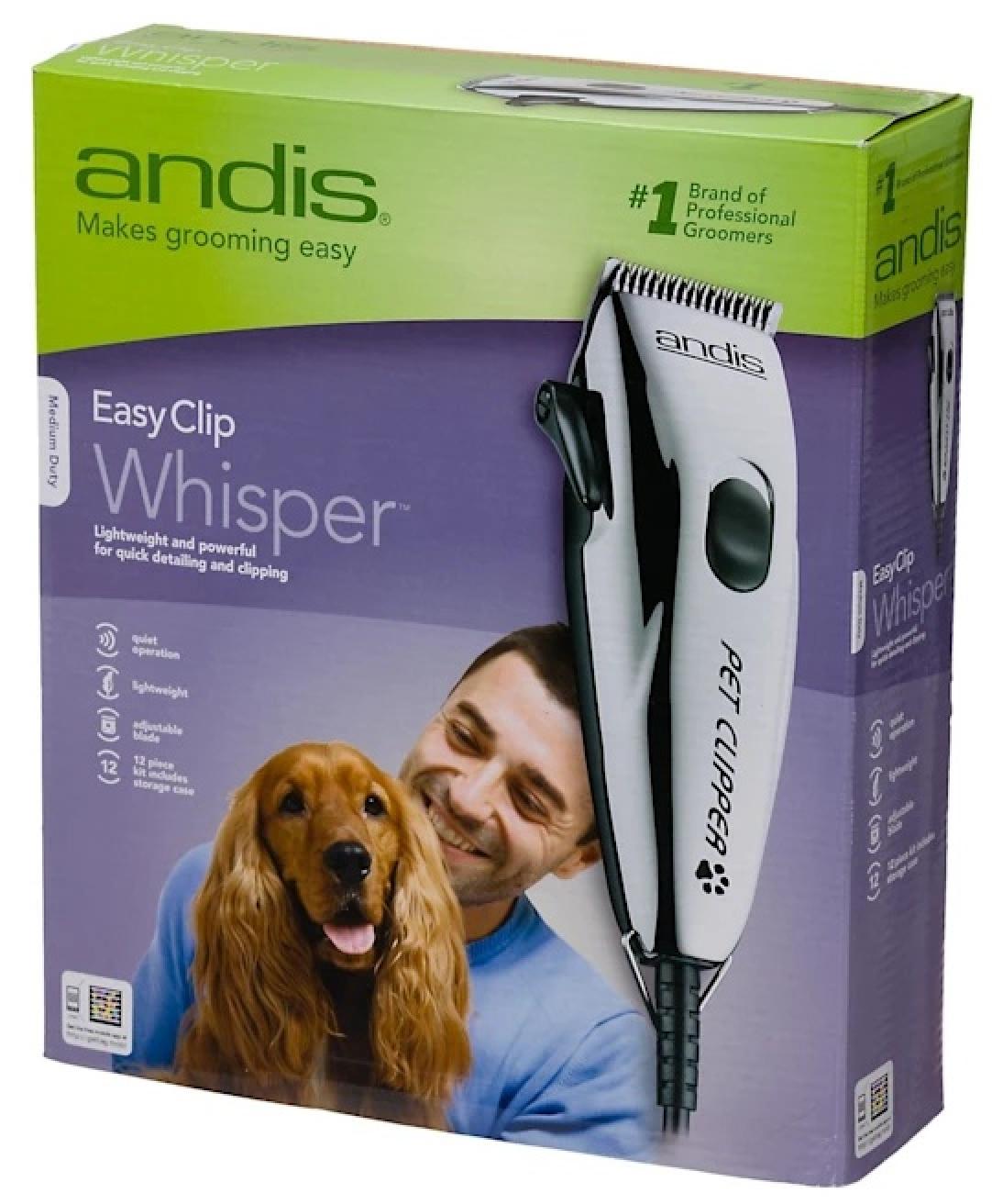 Andis EasyClip Whisper 12-Piece Adjustable Blade Clipper Kit Front of Box