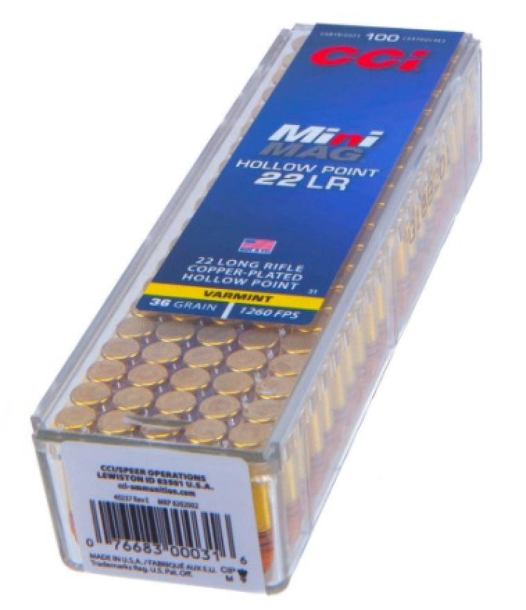 CCI Mini-Mag .22LR Ammunition 36 Grain Plated Hollow Point