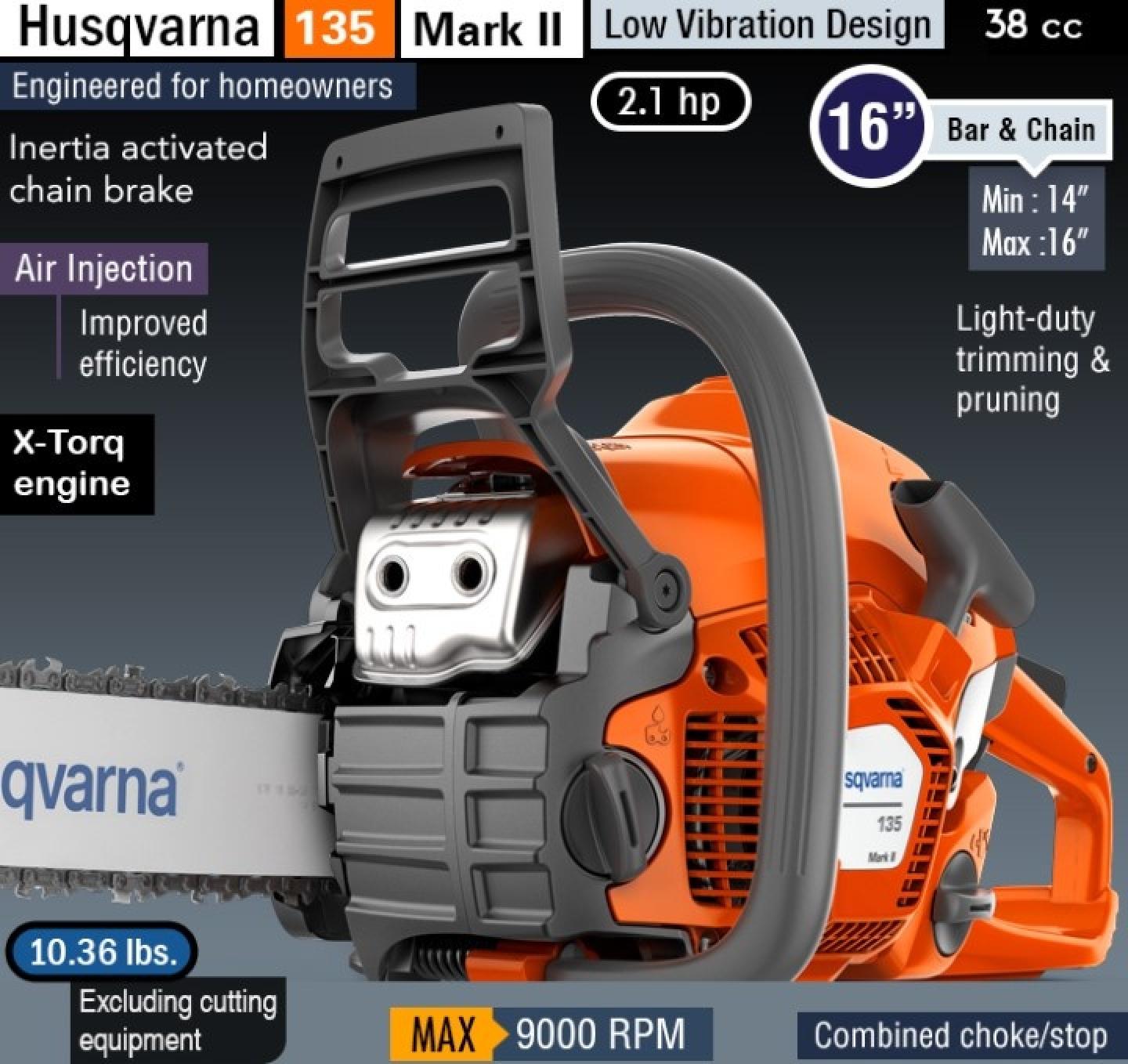 Husqvarna 135 Mark II 16 in. 38cc 2-Cycle Gas Chainsaw Info