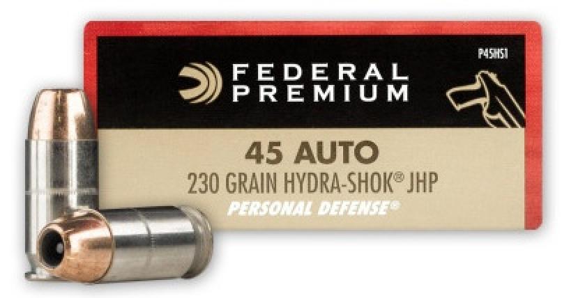 Federal Premium Personal Defense 45 ACP AUTO 230 Grain Hydra-Shok Jacketed Hollow Point Info