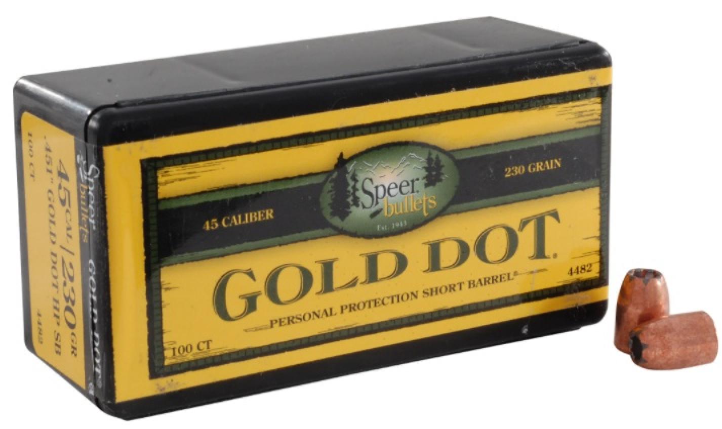 Speer Gold Dot 45 Caliber (451 Diameter) 230 Grain Bonded Jacketed Hollow Point