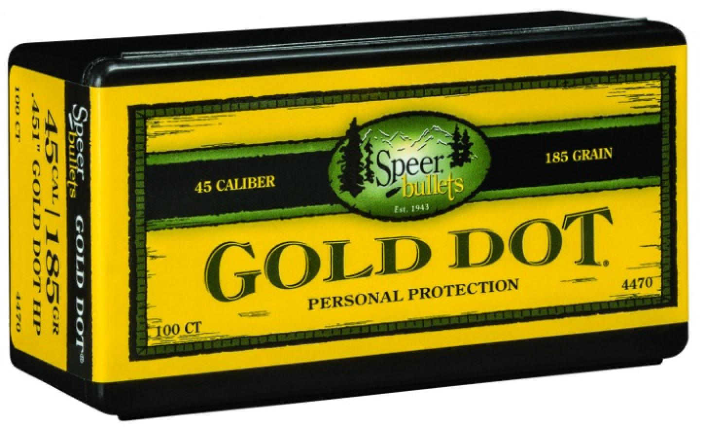 Speer Gold Dot Personal Protection 45 Caliber (451 Diameter) 185 Grain Bonded Jacketed Hollow Point