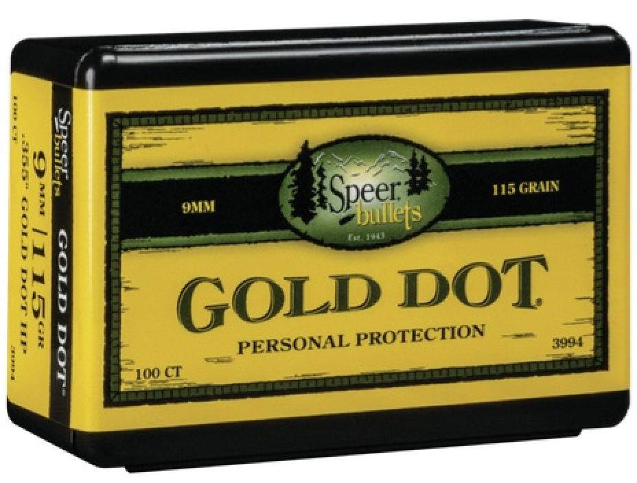 Speer Gold Dot 9mm Caliber (355 Diameter) 115 Grain Bonded Jacketed Hollow Point