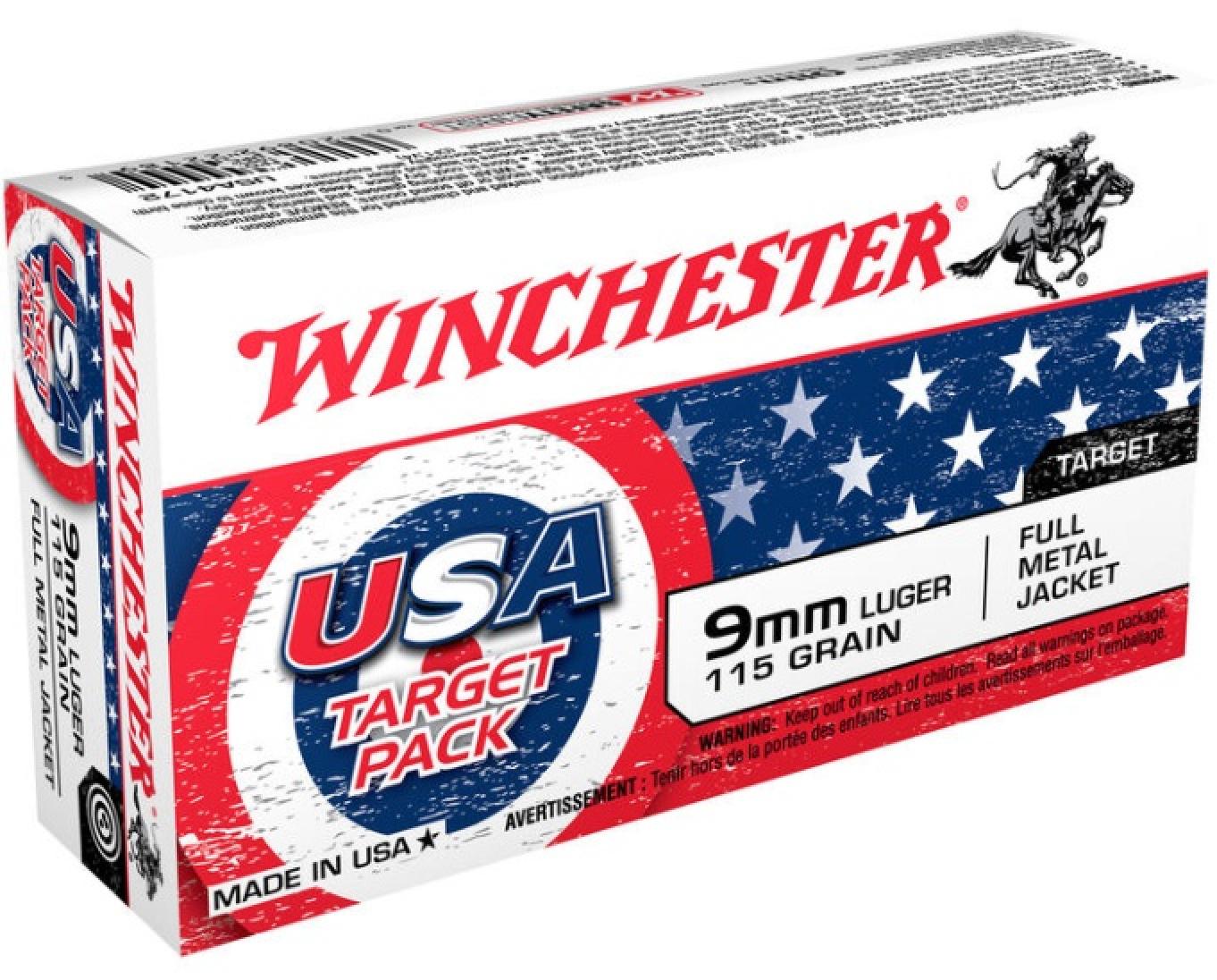 Winchester USA 9mm Luger 115 Grain Full Metal Jacket