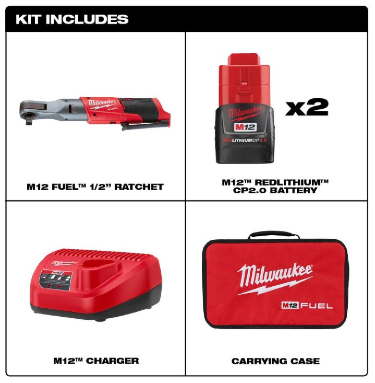 Milwaukee M12 FUEL 1/2 Ratchet 2 Battery Kit