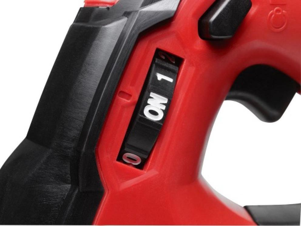 Milwaukee M18™ Cordless 2-Speed Grease Gun Close up of ON/OFF Button