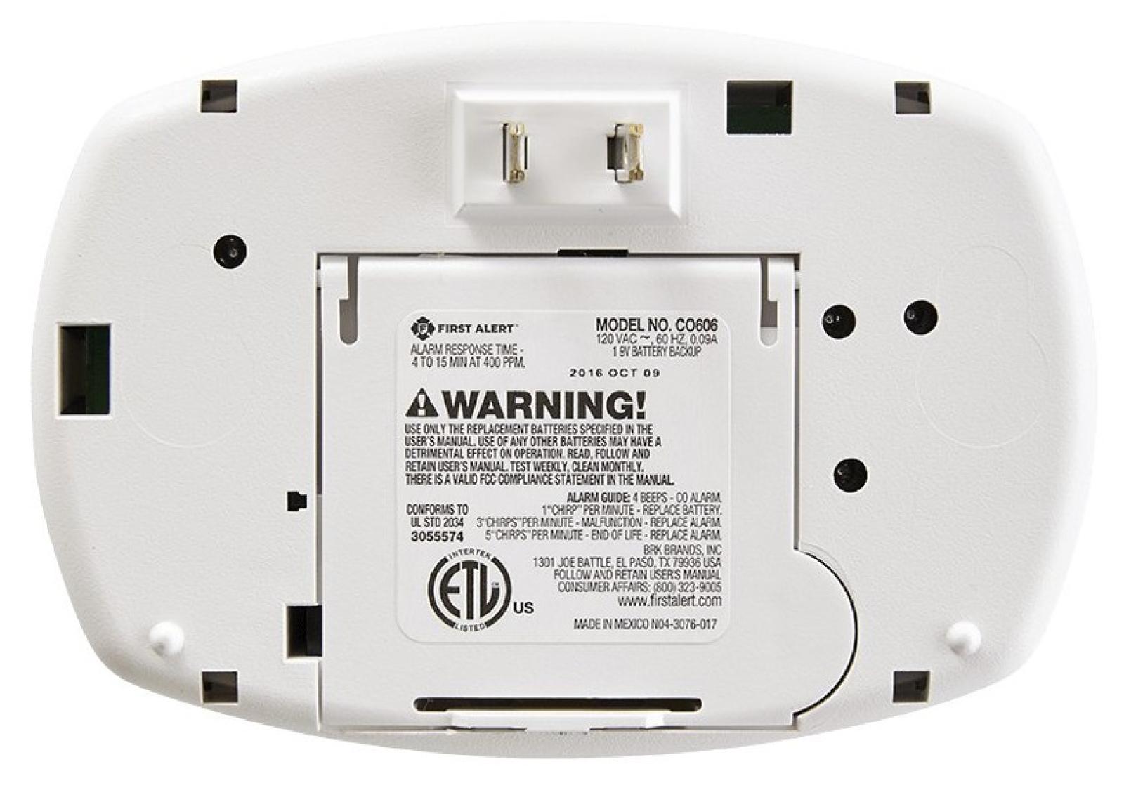 First Alert Carbon Monoxide Plug-In Alarm with Battery Backup