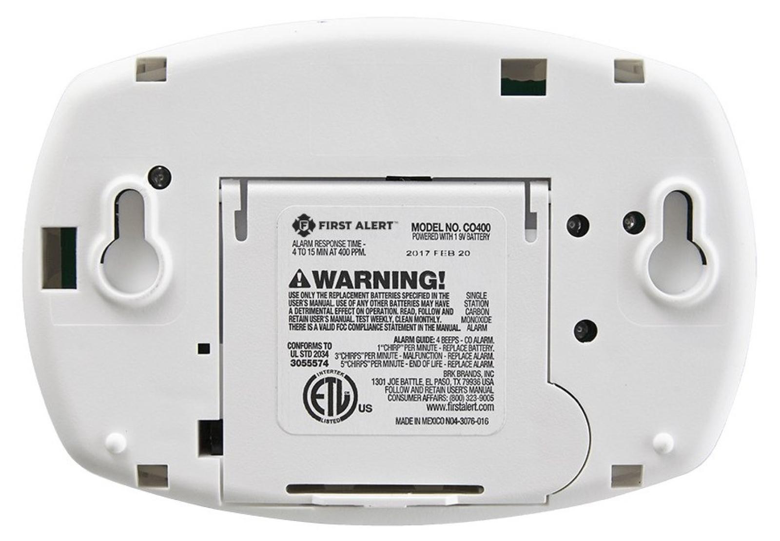 First Alert Carbon Monoxide Alarm, Battery Operated