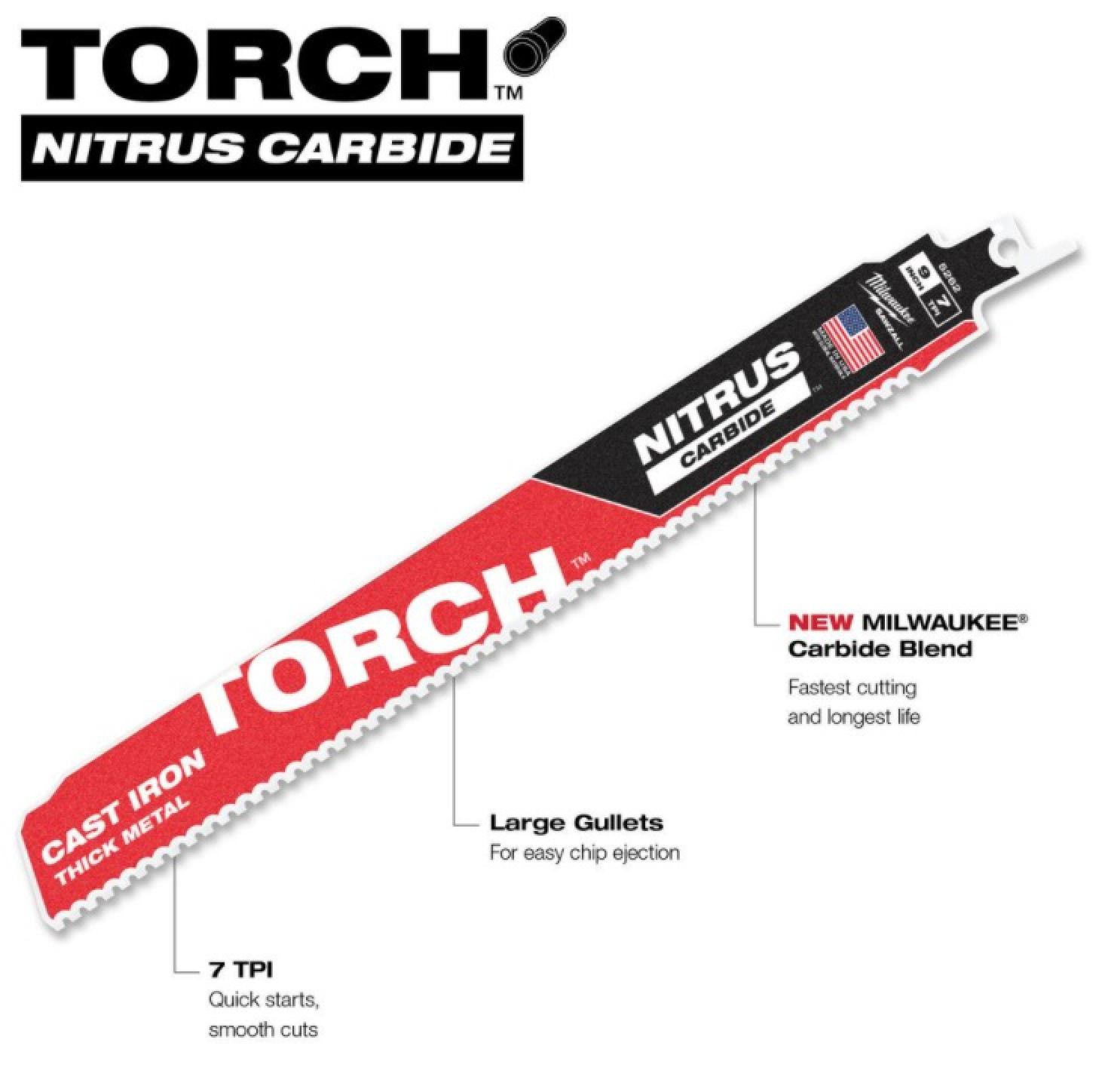 Milwaukee SAWZALL TORCH Nitrus Carbide for Cast Iron 9in 7 TPI