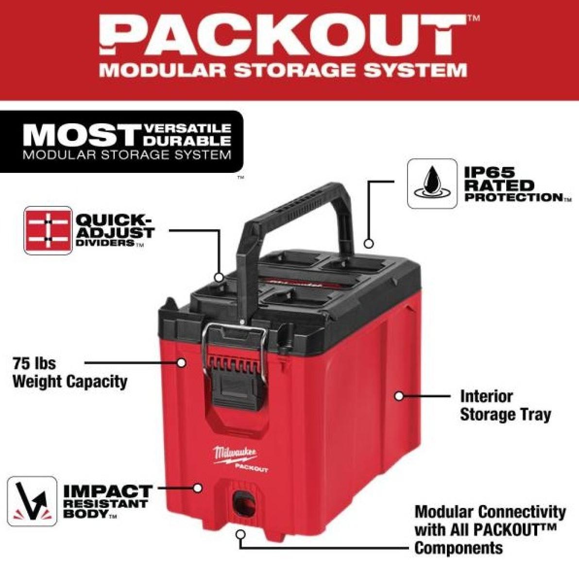 thumbnail image 2 of Milwaukee Packout Compact Tool Box Upper Insert – M18 Battery Rack & Organizer Tray 2 of 5