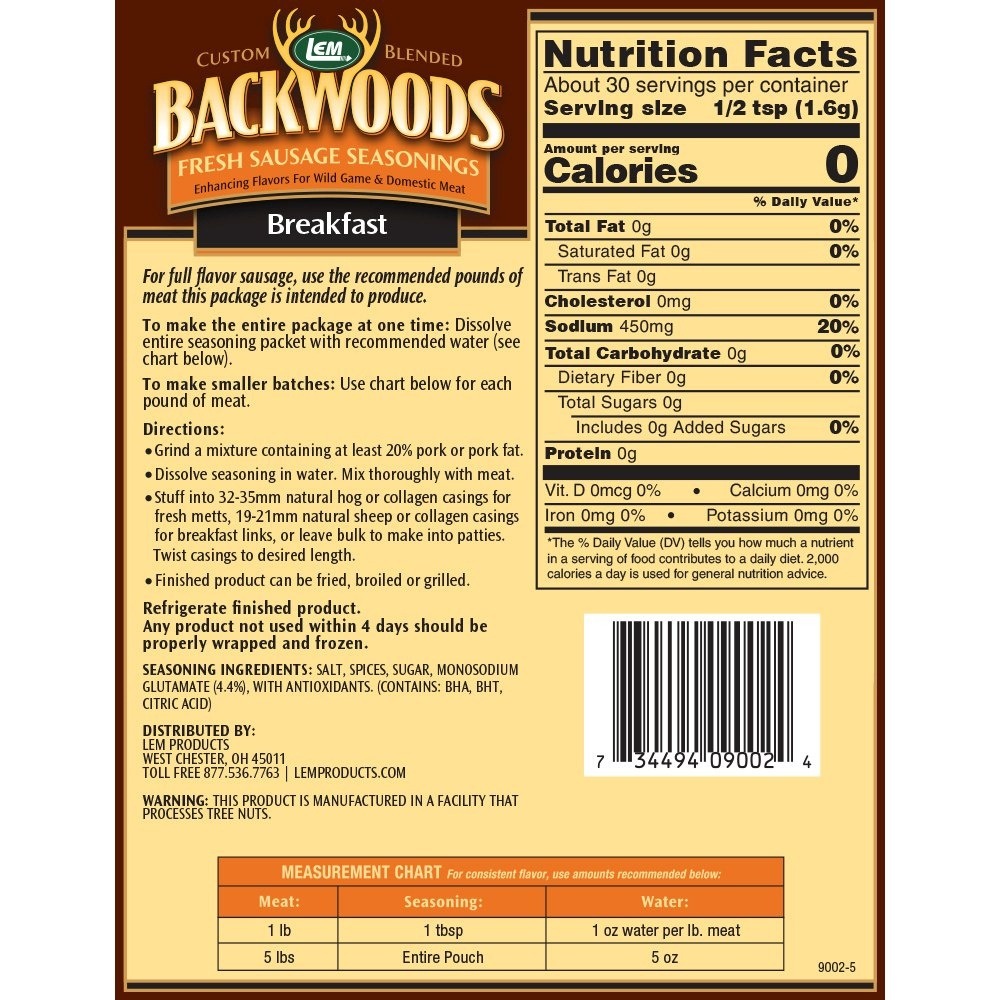 LEM Backwoods Breakfast Fresh Sausage Seasonings 5lbs