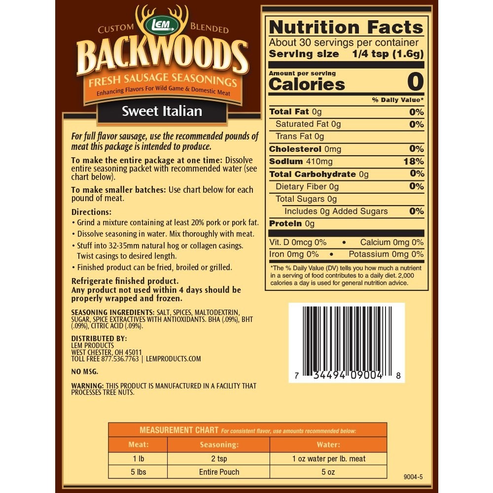 LEM Backwoods Sweet Italian Fresh Sausage Seasonings 5lbs