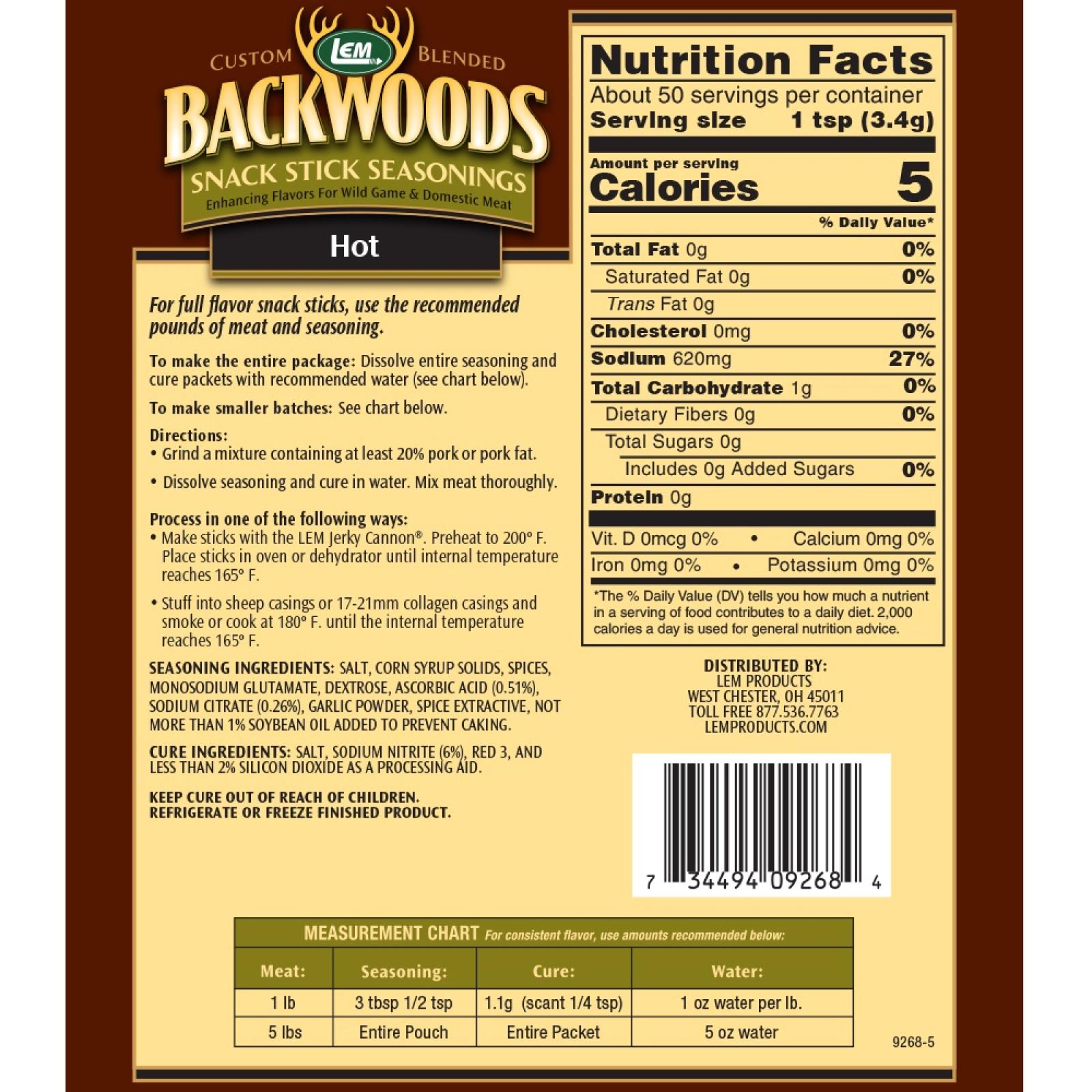 LEM Backwoods Hot Snack Stick Seasonings 5lbs