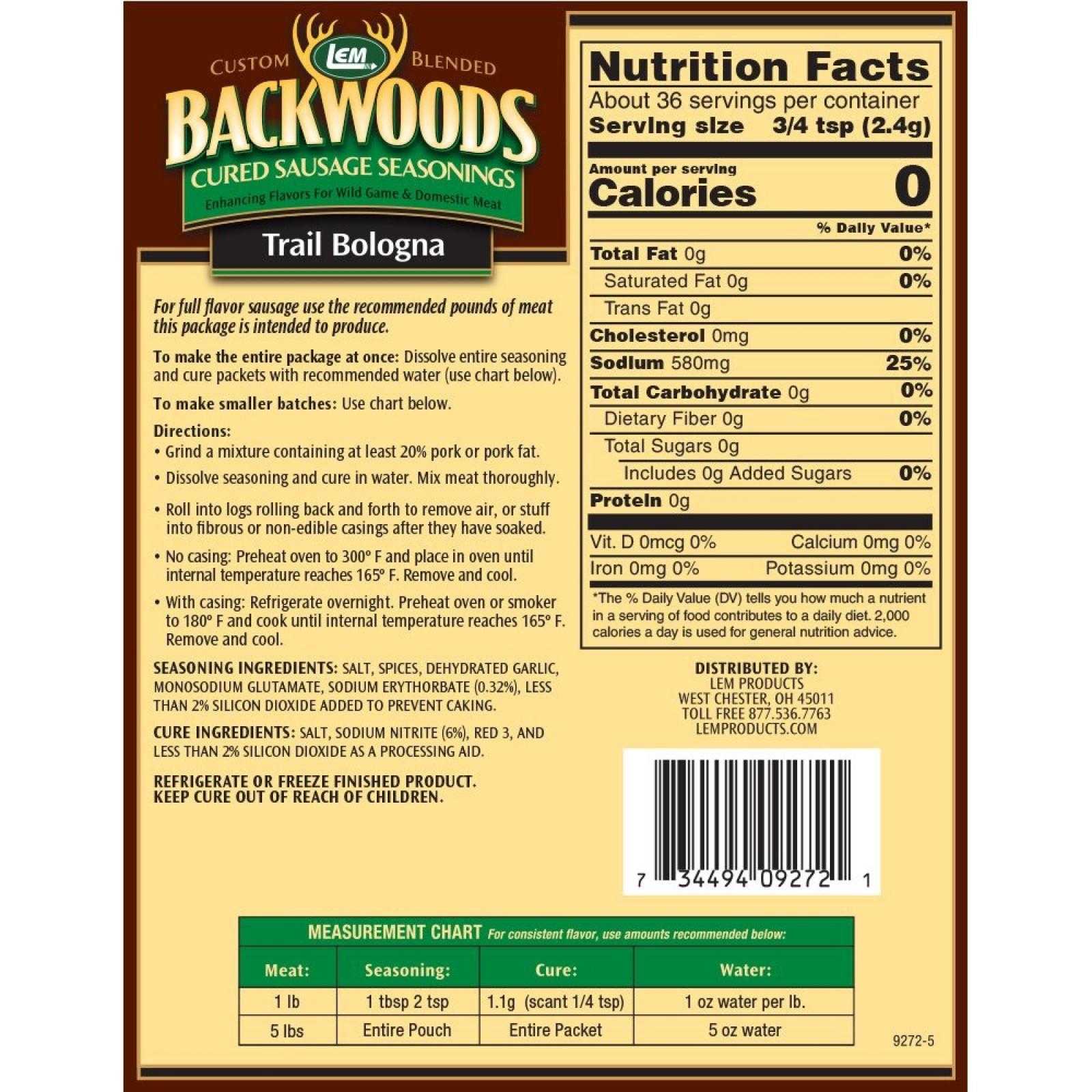 LEM Backwoods Trail Bologna Cured Sausage Seasonings 5lbs