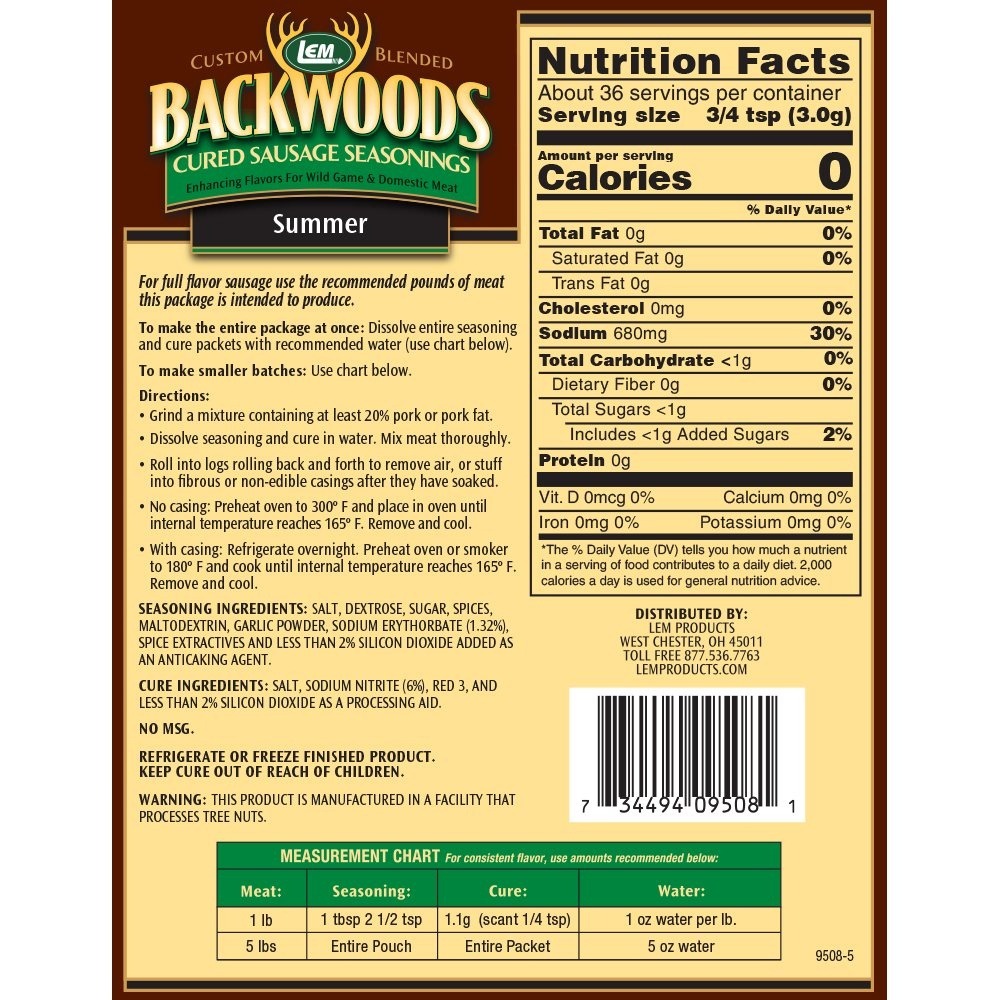 LEM Backwoods Summer Cured Sausage Seasonings 5lbs