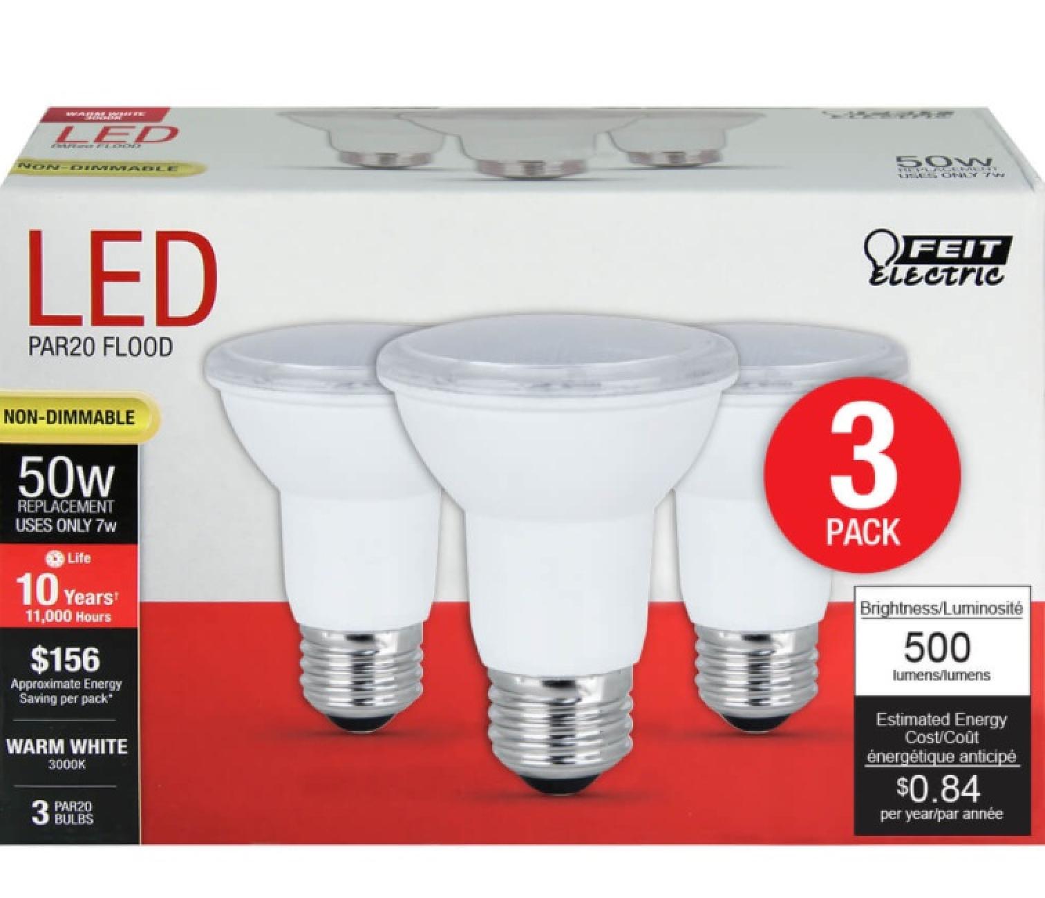 Feit Electric LED 50 Watt Equivalent 500 Lumen Light Bulb (3 Pack)