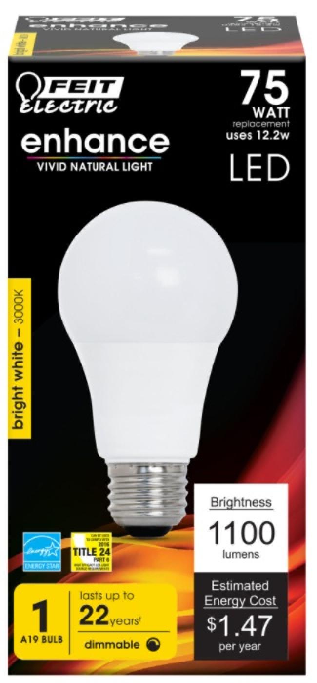 Feit Electric LED 75 Watt Equivalent 1100 Lumen Bright White Dimmable Light Bulb